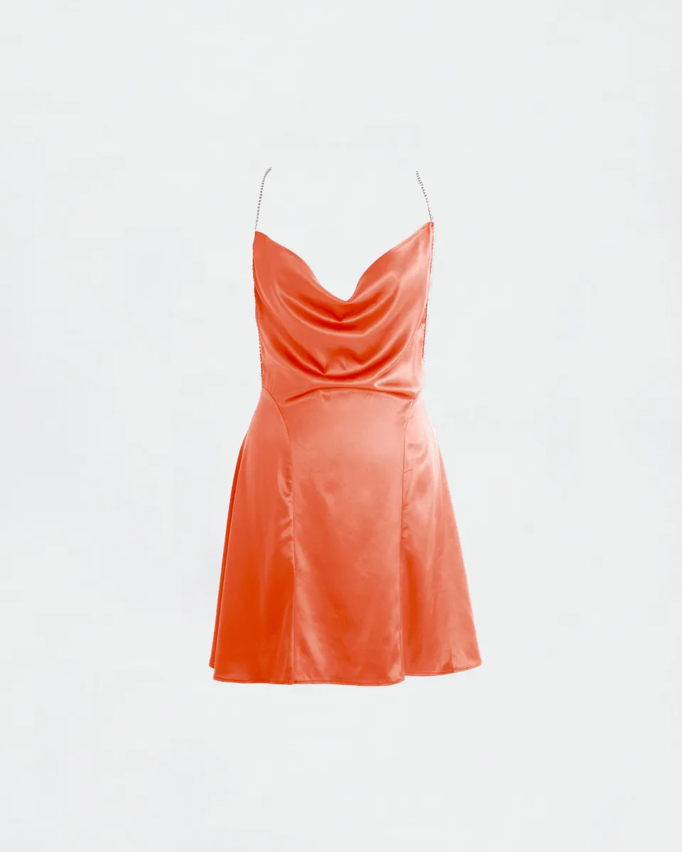 The Ethiquette Jenna Corail robe satin corail dos ouvert