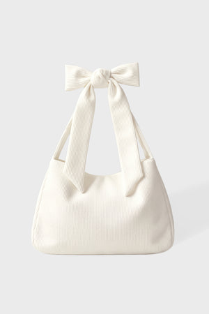 Bo+Tee Corduroy tote bag ivoire en velours côtelé à noeud