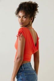 Oh Polly 11547 crop top rouge asymétrique dos drapé