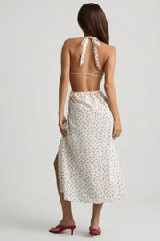 Oh Polly Robe Midaxi Rose Print Coton Dos Nu