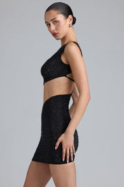 Oh Polly Embellished 8358 mini robe noire strass dos nu