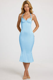 Oh Polly Elyra robe midaxi bleu clair satin bustier