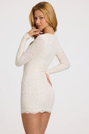 Oh Polly Darla 15400 mini robe dentelle blanche manches longues