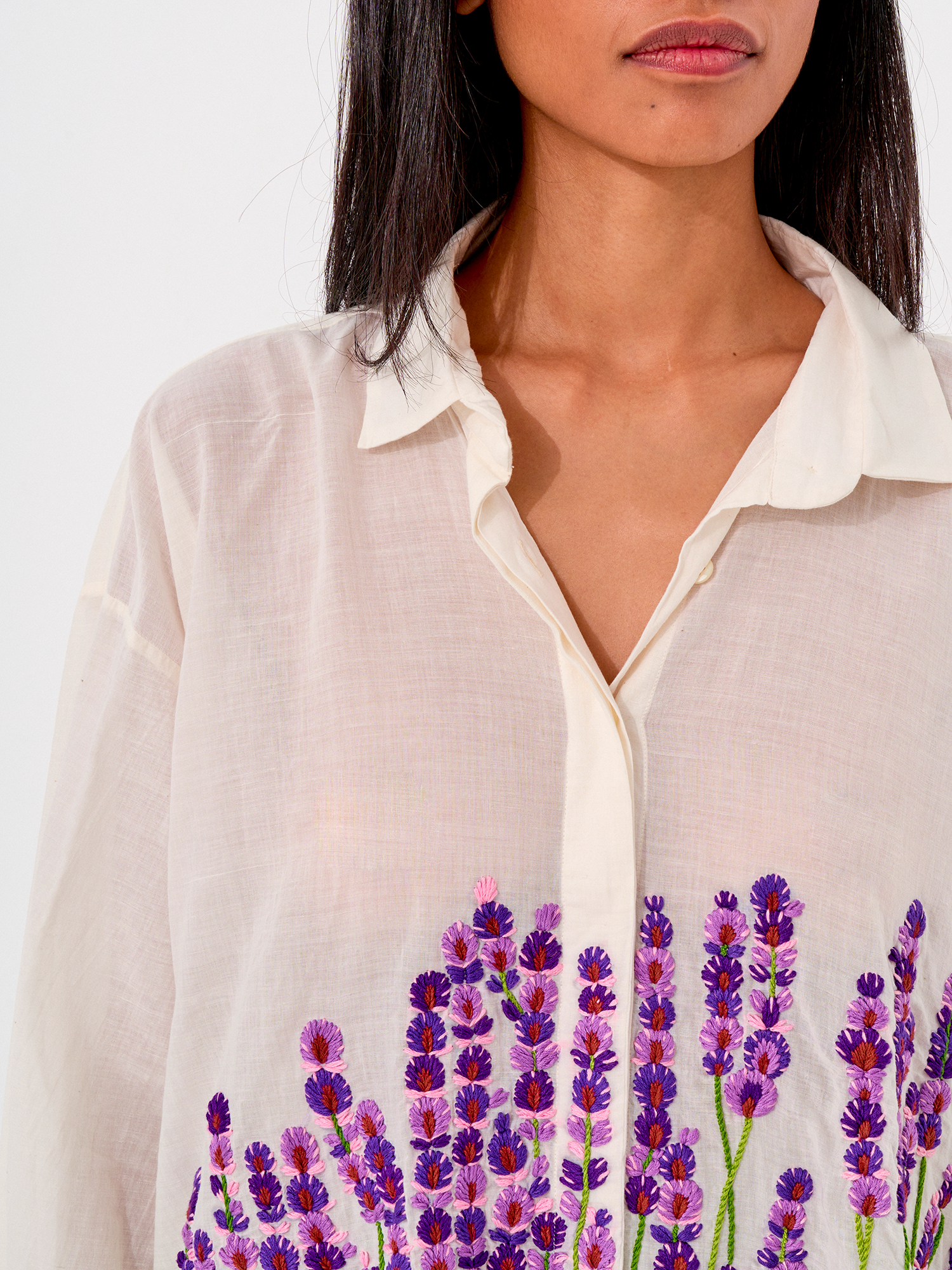 MII Greta La Lavande chemise femme coton brodée