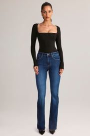 Oh Polly Kaia top col carré noir manches longues