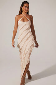 Oh Polly Calico robe longue ivoire volants fente licou