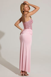 Oh Polly Embellished Vela robe longue rose blush sequins