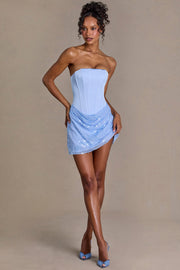 Oh Polly Embellished robe mini satin bleu ciel sequins