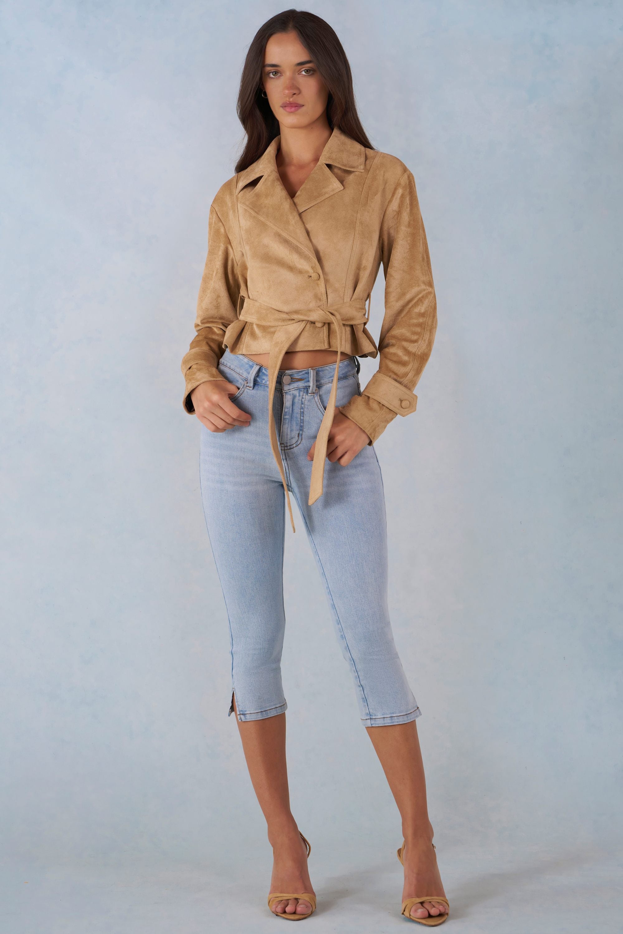 Oh Polly Coats Jackets Noelie Veste Tan suédine ceinturée