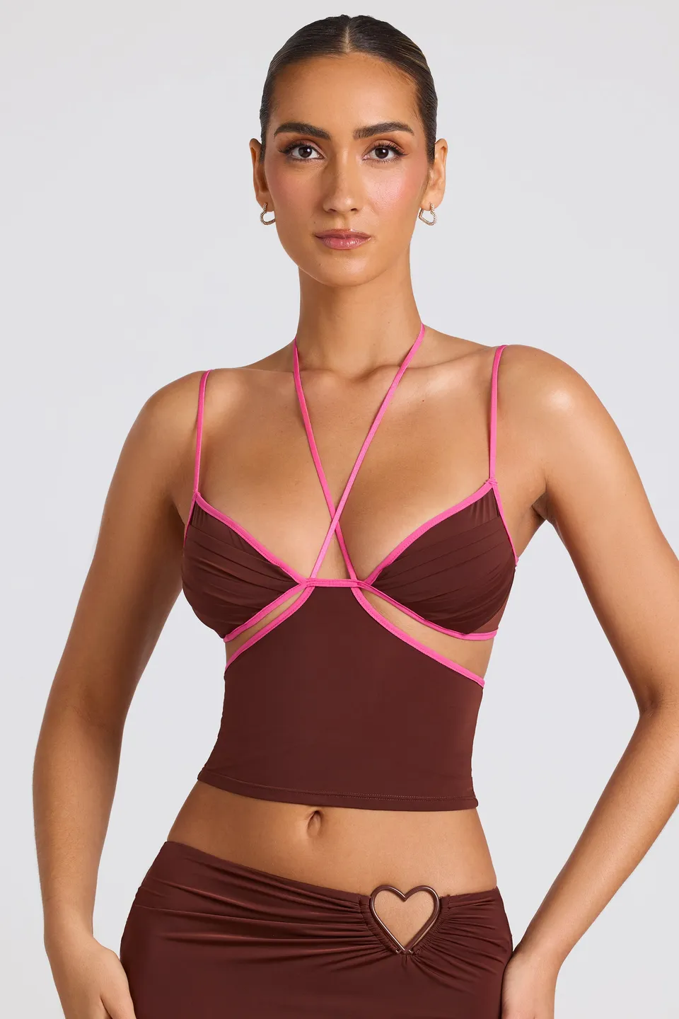 Oh Polly Tops 8008 caraco marron chocolat découpes