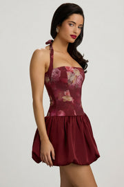 Oh Polly Nanala mini robe bordeaux fleurs col licou jupe boule