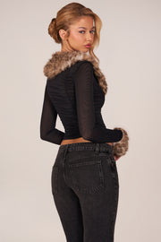 Oh Polly Lola Cardigan Mesh Noir Fourrure Léopard