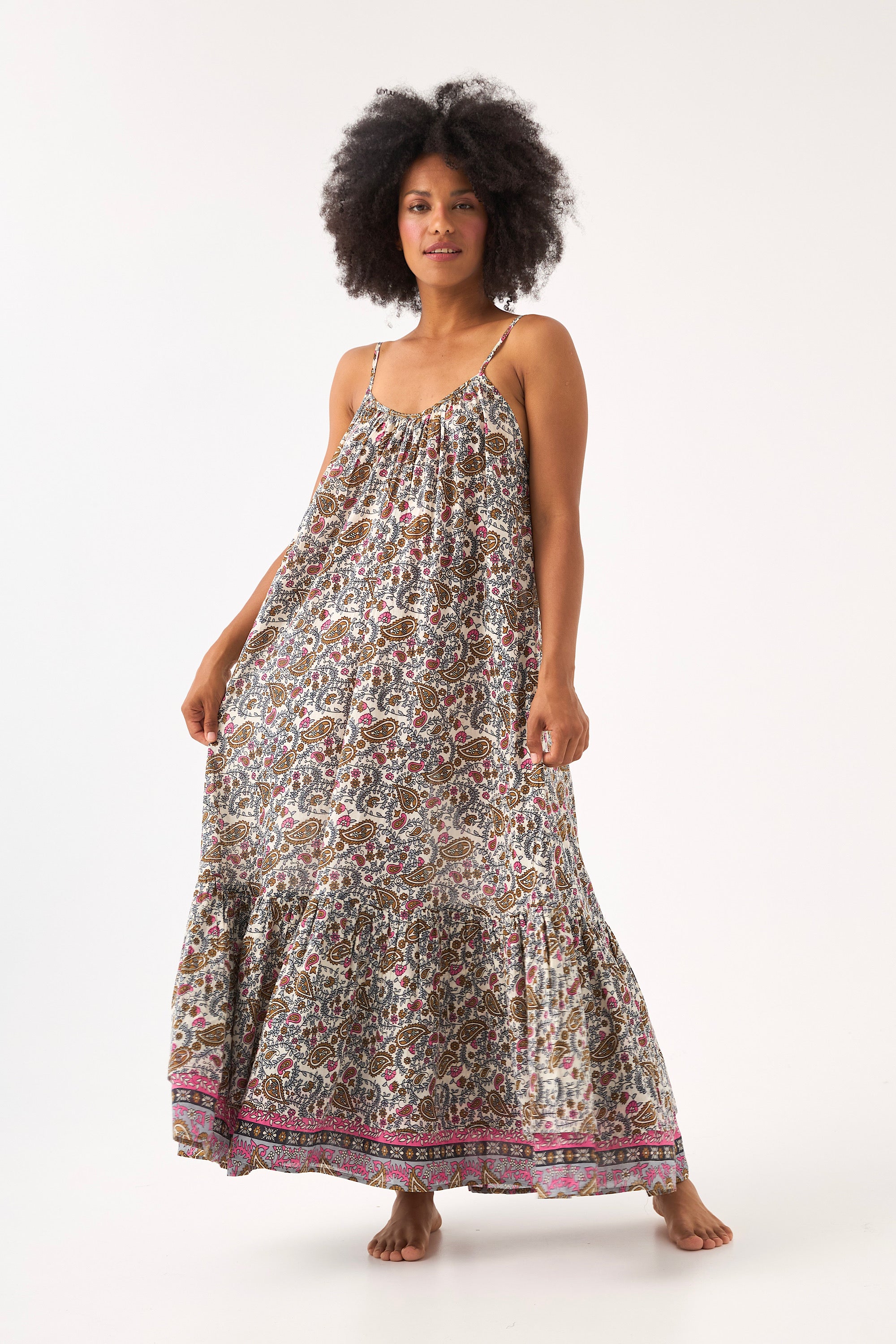 Chicosoleil Pearl robe longue rose mandala coton