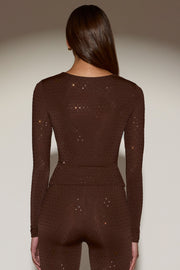 Oh Polly Venia 14966 top strass marron manches longues
