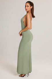 Oh Polly Dresses robe maxi vert sauge dos nu modal