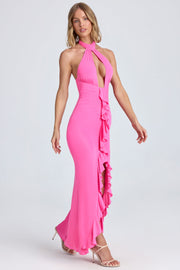 Oh Polly Apolline 9060 robe longue rose sucette à volants