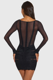 Oh Polly Olympe 16664 mini robe noire dentelle manches longues