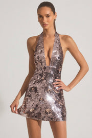 Oh Polly 14407 robe sequins argentée licou mini