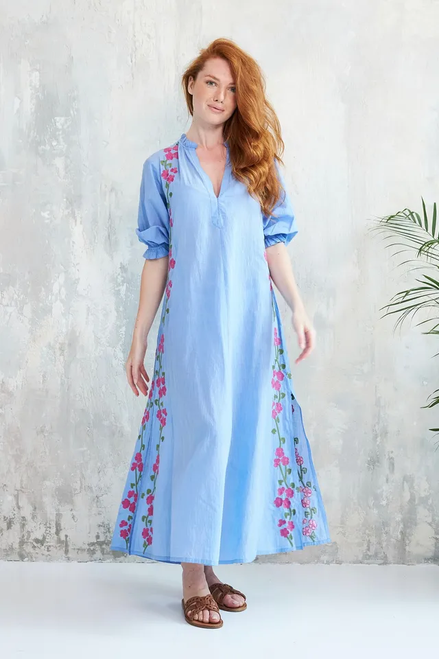 Chicosoleil Robes Kalinda robe longue bleue coton