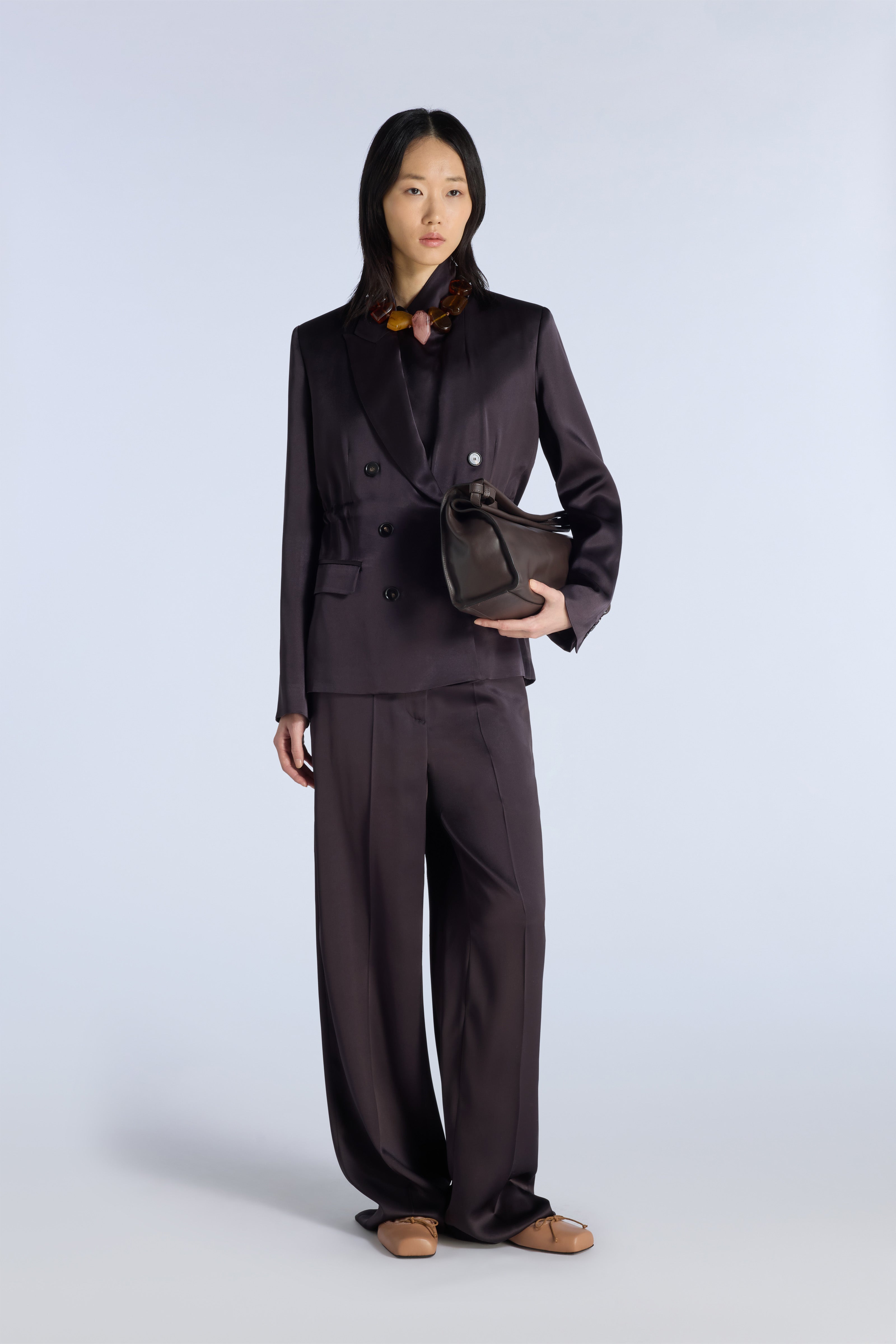 Liviana Conti Farrell blazer satin alabastro double boutonnage
