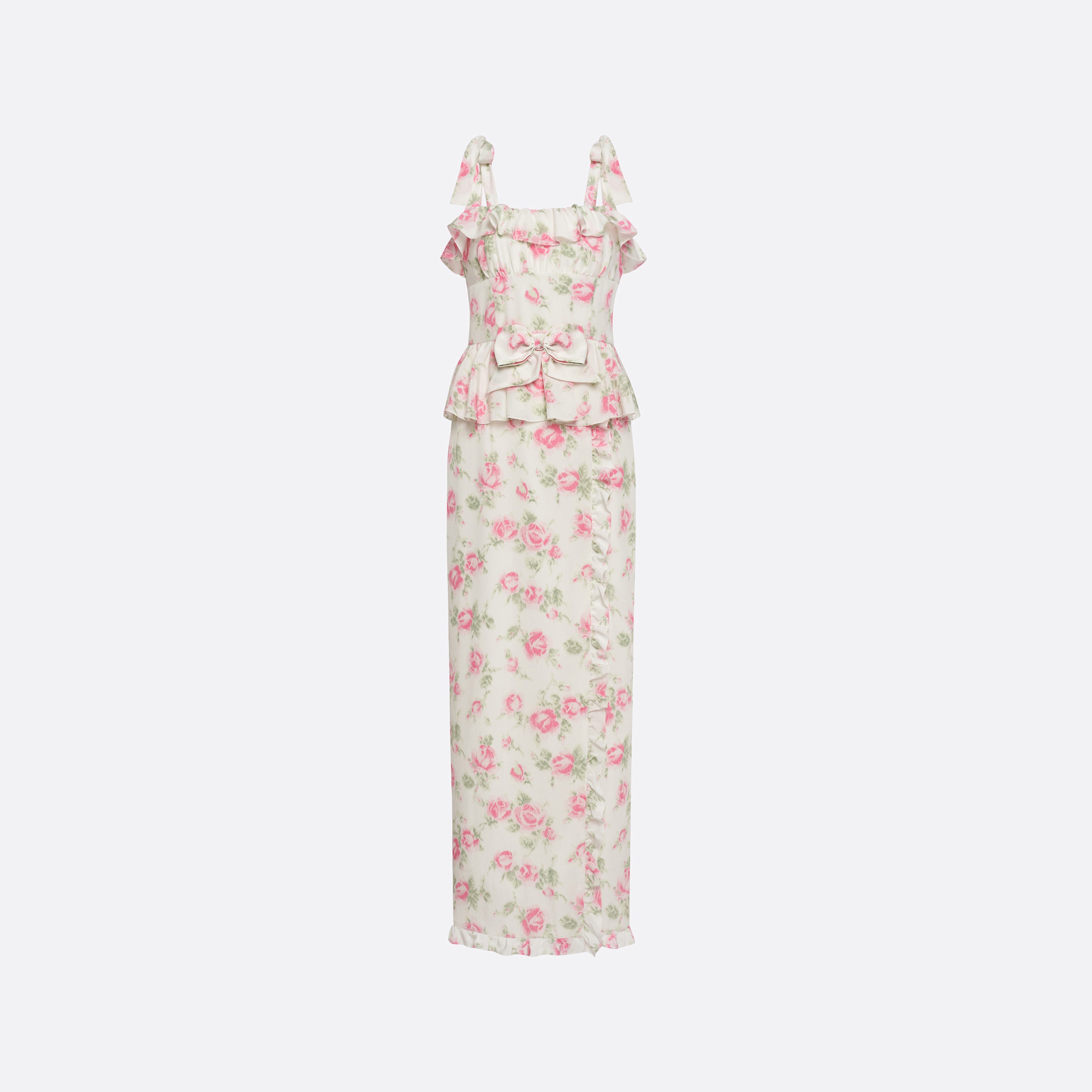 Alessandra Rich Floral-Print Silk Dress robe rose-blanc 36