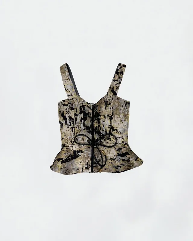 The Ethiquette Margaux corset jacquard noir camouflage XS
