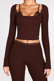 Oh Polly Base Layers Margaux 15823 top manches longues marron dentelle