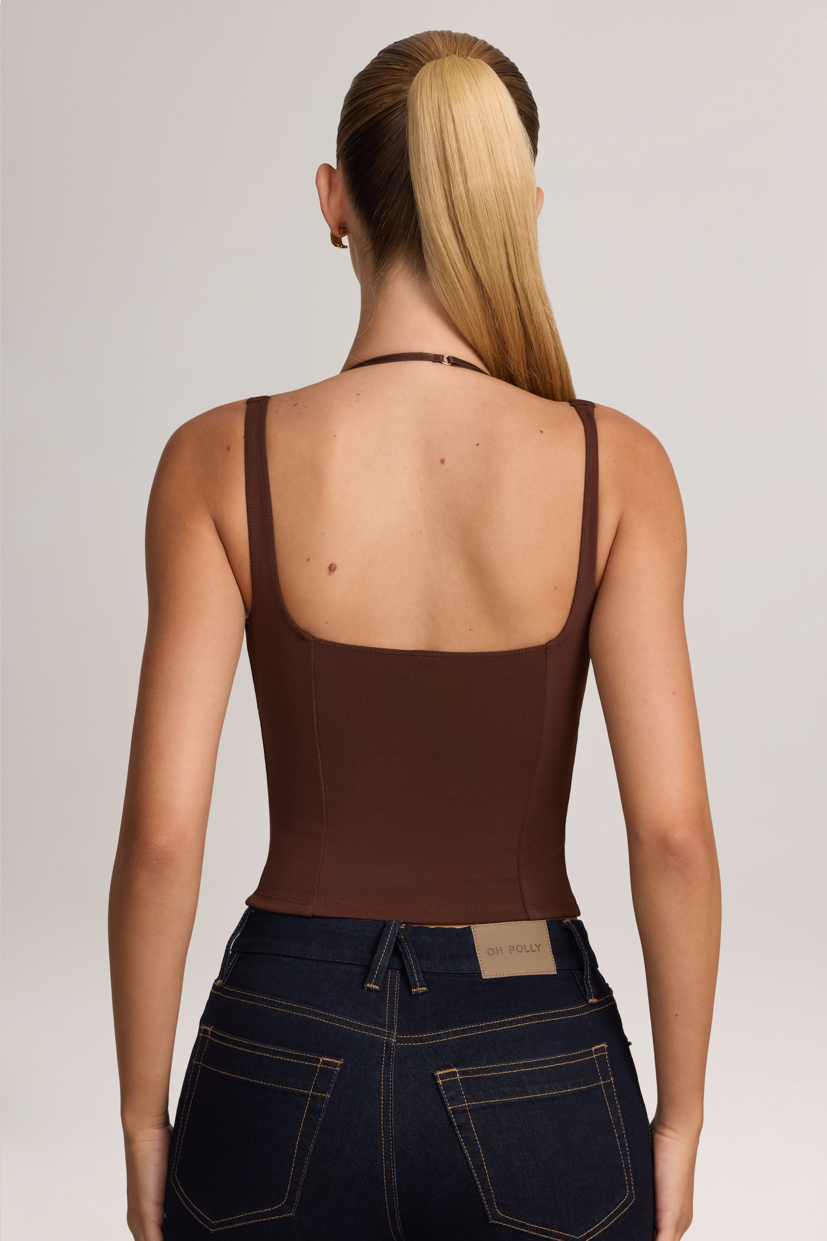 Oh Polly Albay tank top dentelle Cocoa Brown ponte