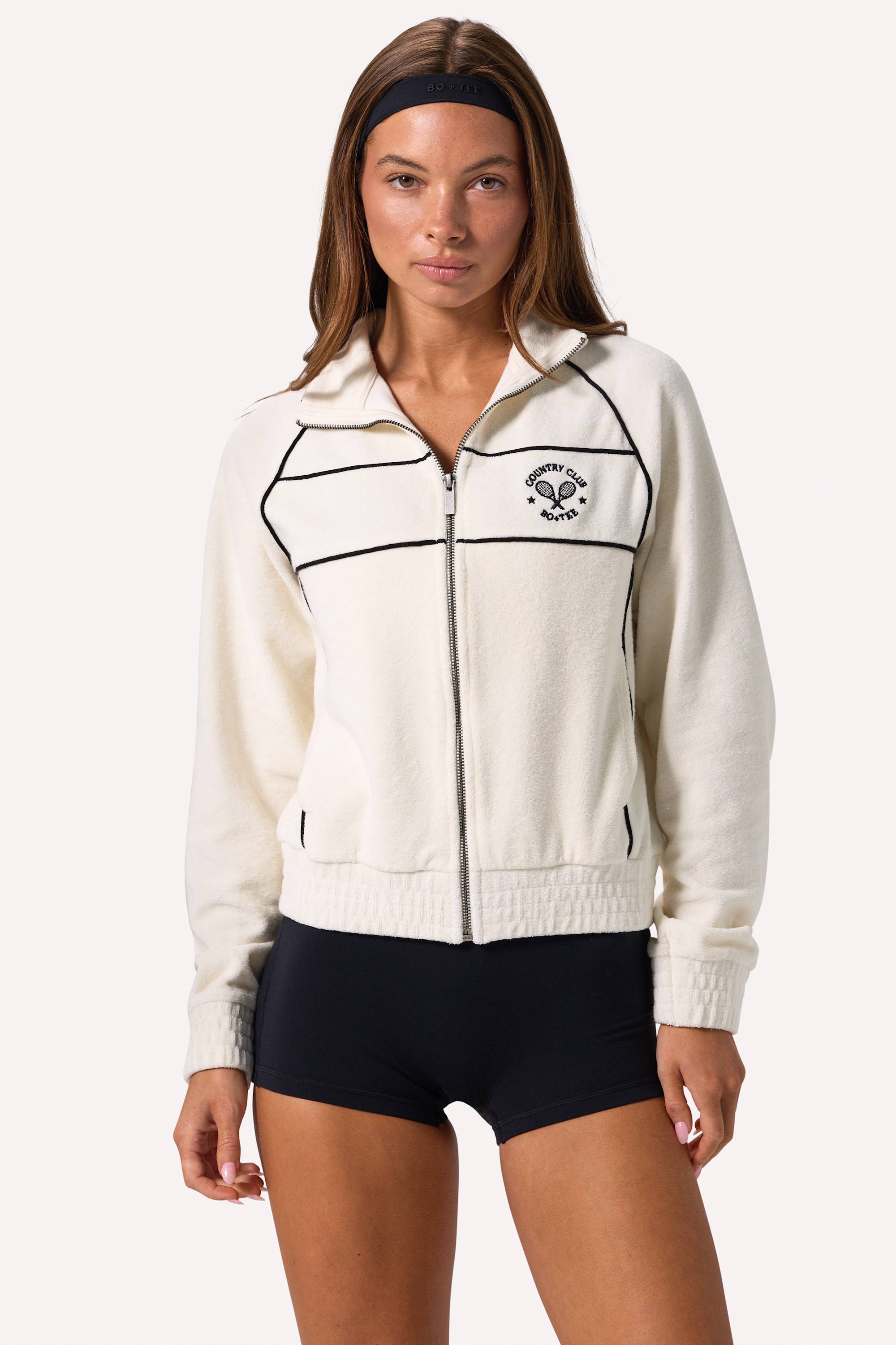 Oh Polly Knitwear sweat zippé crop éponge ivoire