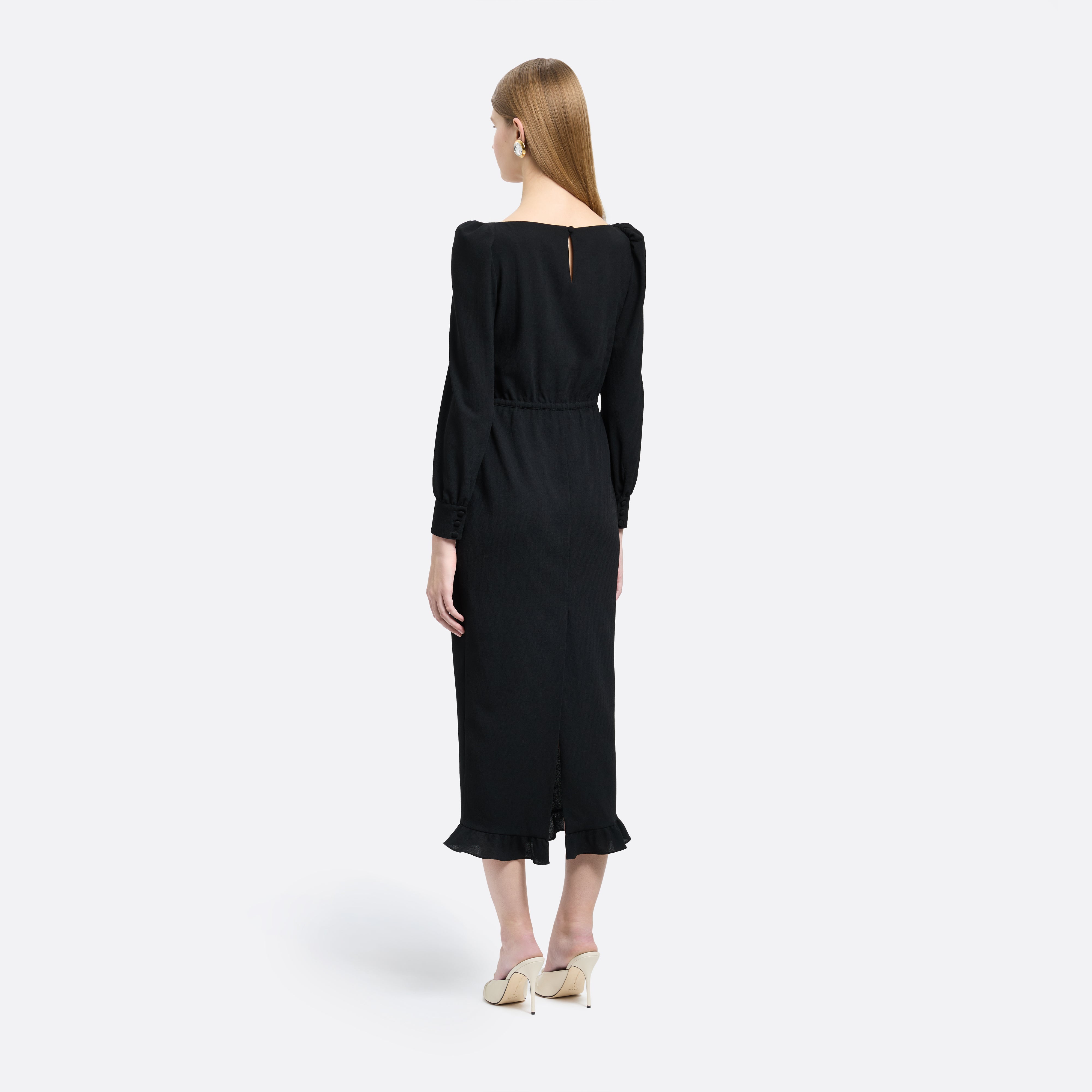 Alessandra Rich Wool Crêpe Midi robe noire laine taille 42