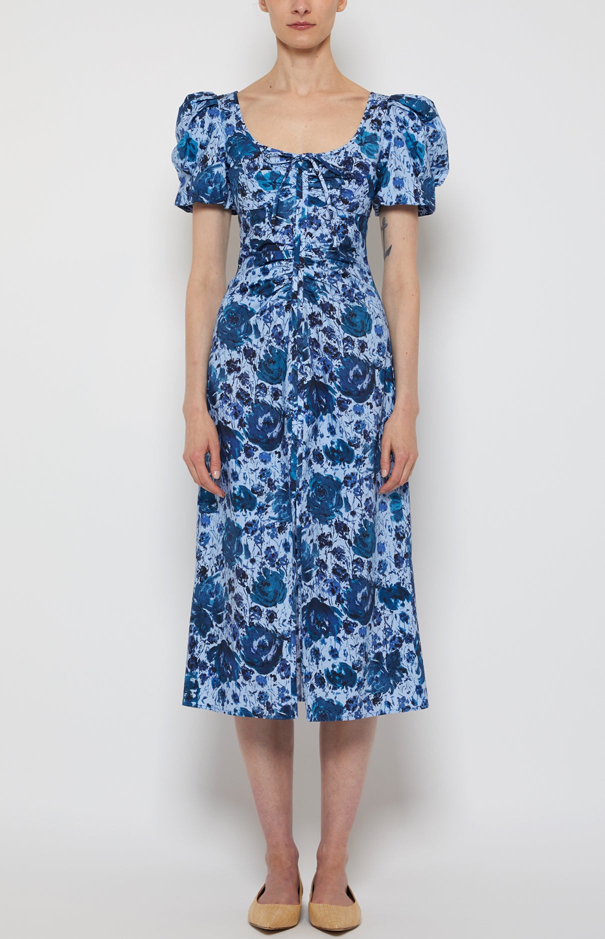 Prabal Gurung Ruched Midi Dress robe bleue coton