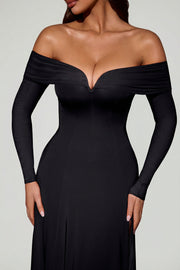 Oh Polly Nerissa 12683 robe midaxi noire épaules dénudées