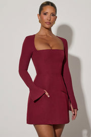 Oh Polly 11401 Robe Mini Bordeaux Col Carré Tulipe