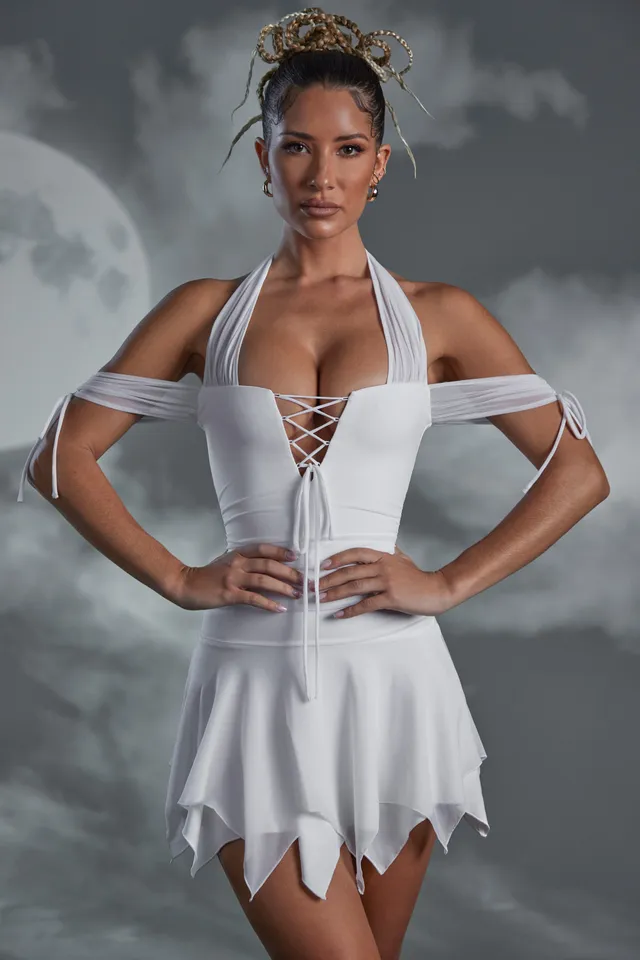 Oh Polly Elvyra robe mini licou blanche à lacets