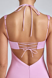 Oh Polly Mirabel robe mini col bénitier rose bubblegum satin