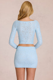 Oh Polly Odelia cardigan dentelle bleu poudre col plongeant