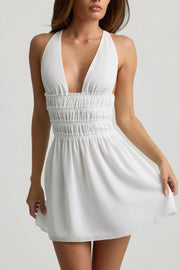 Oh Polly Kaelis Robe Mini Blanche Dos Croisé Évasée