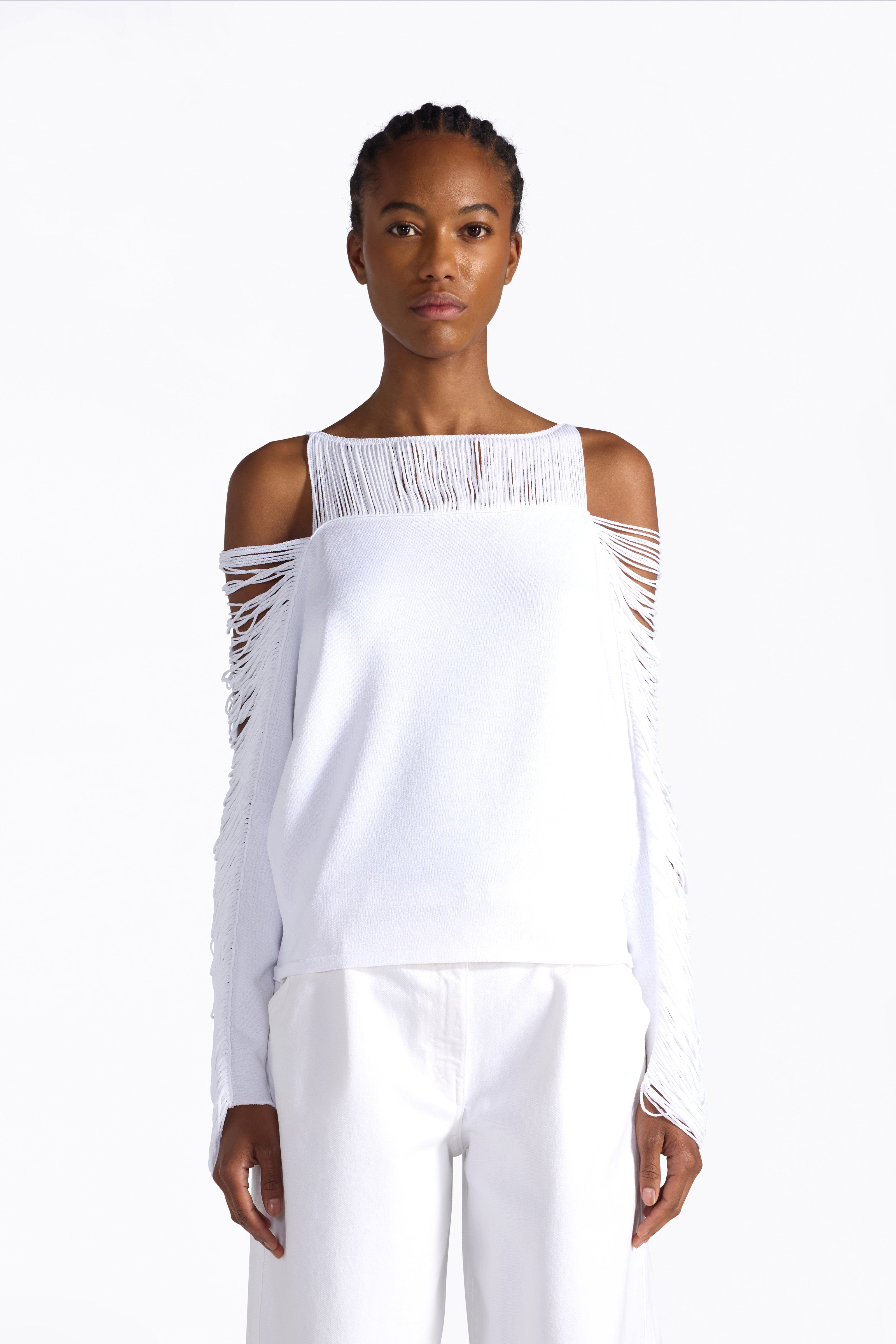 Liviana Conti Odette pull blanc épaules nues