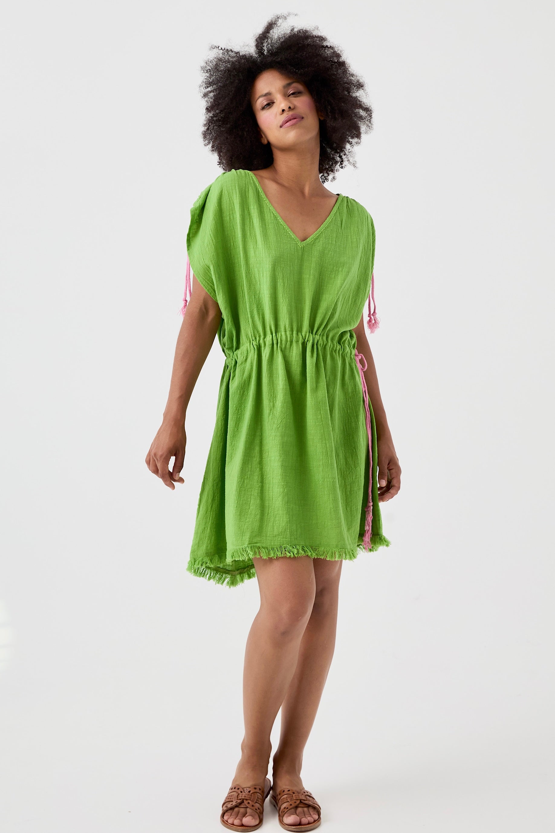 Chicosoleil Robe Callie vert péridot courte coton