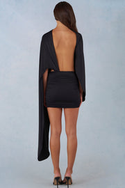 Oh Polly Cape mini robe jersey noire dos nu drapée
