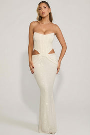 Oh Polly Saphira robe longue blanche sequins corset