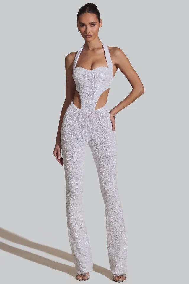 Oh Polly Embellished Coralena combinaison blanche perles