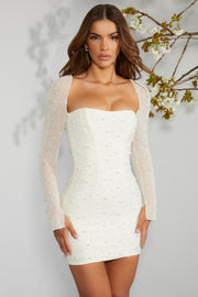Oh Polly Milan 6902 robe ivoire corset perlée mini