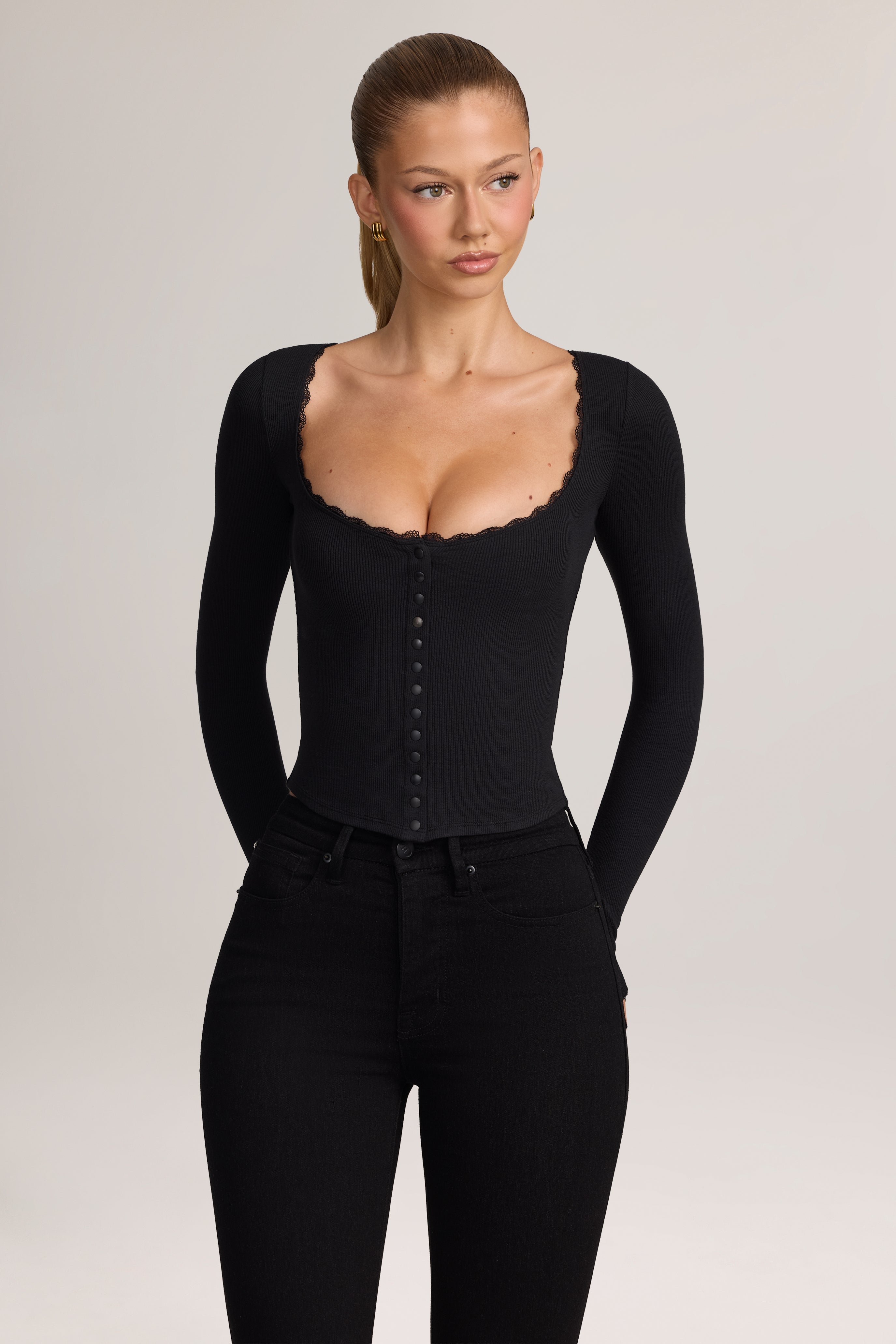 Oh Polly Nalah cardigan modal dentelle noir S