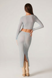 Oh Polly Embellished Top Strass Manches Longues Aqua