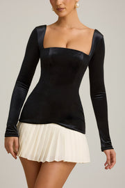 Oh Polly Darline robe mini corset plissée noire velours