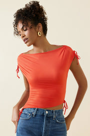 Oh Polly 11547 crop top rouge asymétrique dos drapé