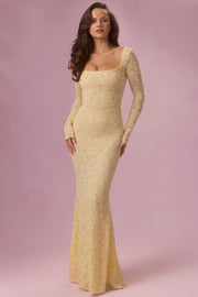 Oh Polly Isolde robe longue dentelle beurre manches longues