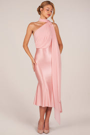 Oh Polly Giada 15923 robe midaxi satin blush foulard
