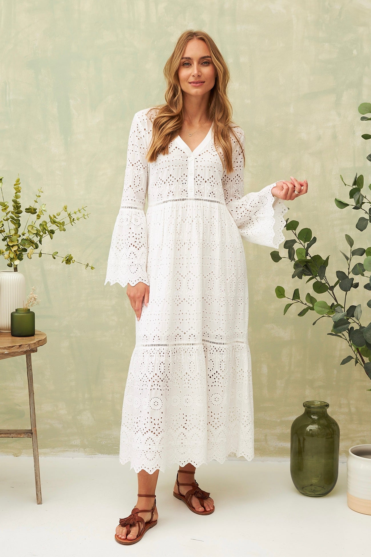 Chicosoleil Carrie robe longue blanche broderie coton